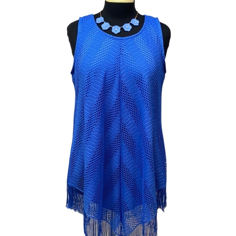 New Directions Fringes Blouse Blue